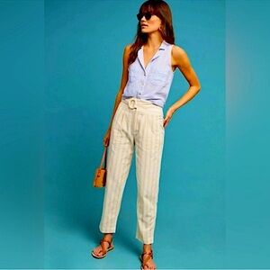 Anthropologie Beige and White Striped Pants